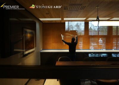 Premier StoneGuard countertop protection film shown in a commercial bar