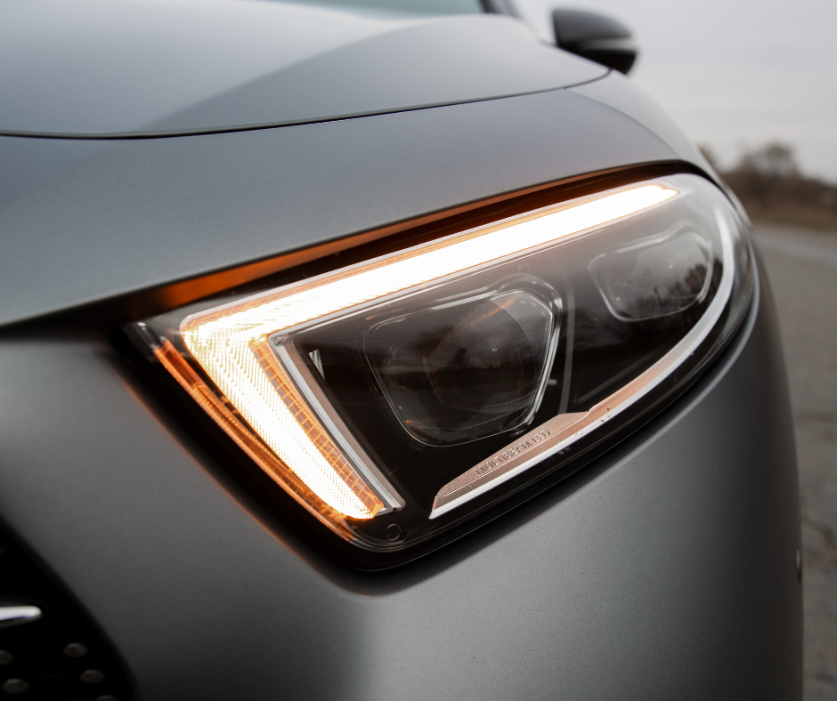 Close-up of a modern car headlight before protective tint film is applied