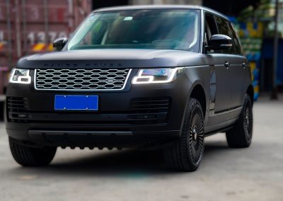 Range Rover in a matte black vinyl wrap