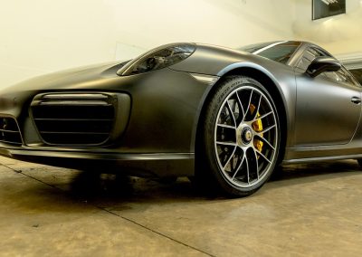 Satin wrapped Porsche 911 Turbo photographed in profile in San Diego