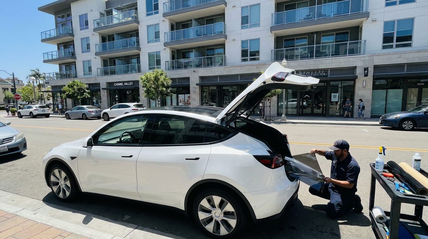 Carmel Valley window tinting for Tesla and luxury vehicles near One Paseo and SR-56