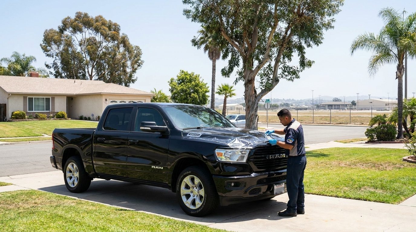 Window tinting and PPF installation on a truck near MCAS Miramar San Diego