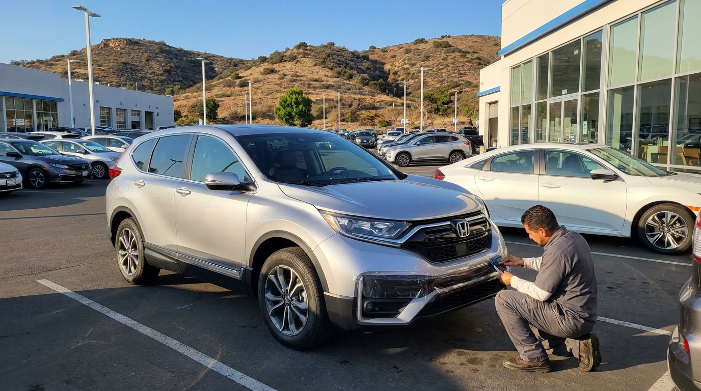 Paint protection film applied to a new CR-V near Mission Valley San Diego auto dealerships