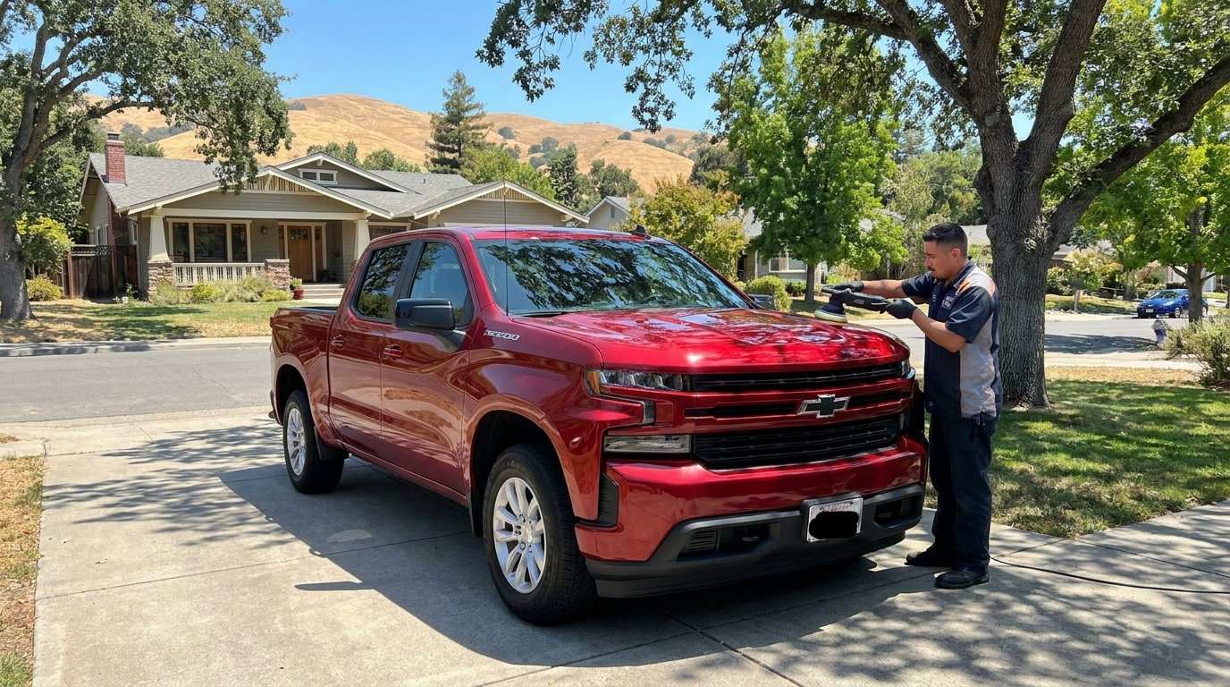 Ceramic coating on a Silverado truck at a Poway San Diego home