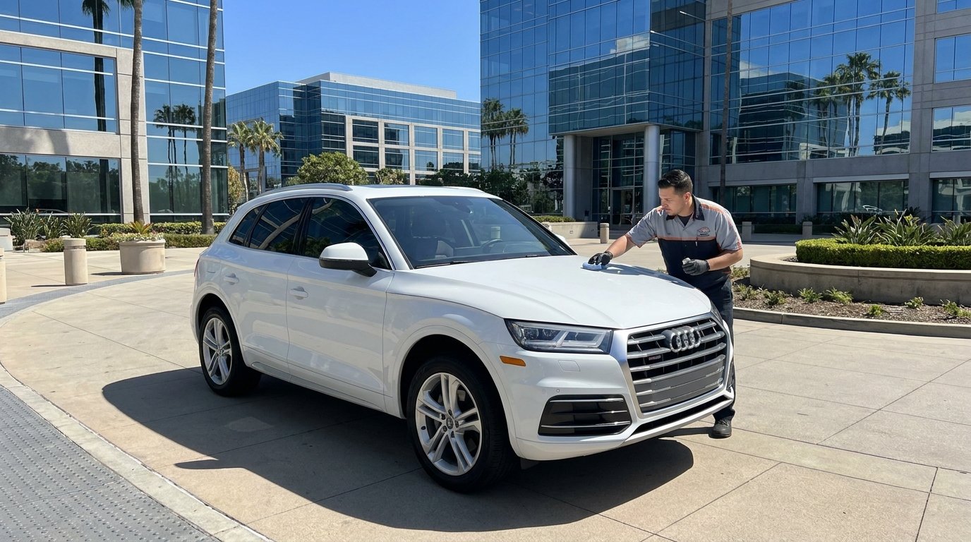 Ceramic coating and window tinting on a luxury vehicle near La Jolla Commons UTC San Diego